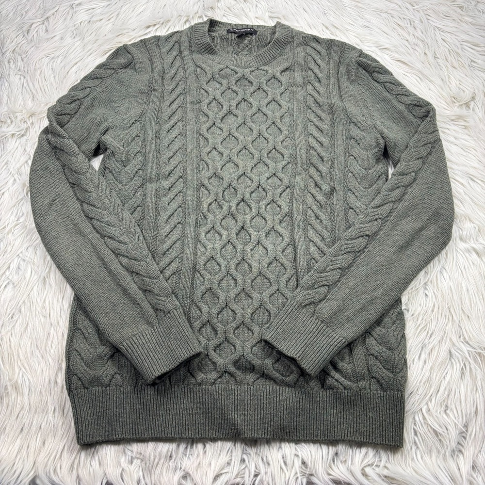 Banana Republic Men's S Green Classic Cable-Knit Crew Sweater Cotton Prep